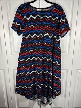 LuLaRoe Carly Dress Women's Swing Dress Abstract Zig Zag Pattern Large